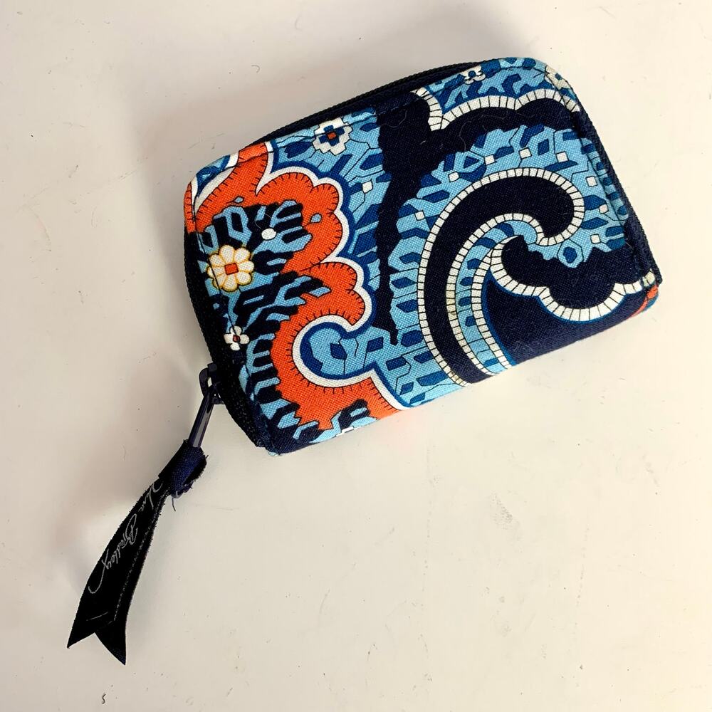 Vera Bradley Marrakesh Blue and Orange Print Zip Close ID Wallet